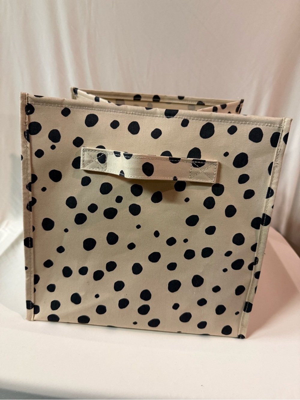 H&M Beige Fabric Storage Bin with Black Polka Dots